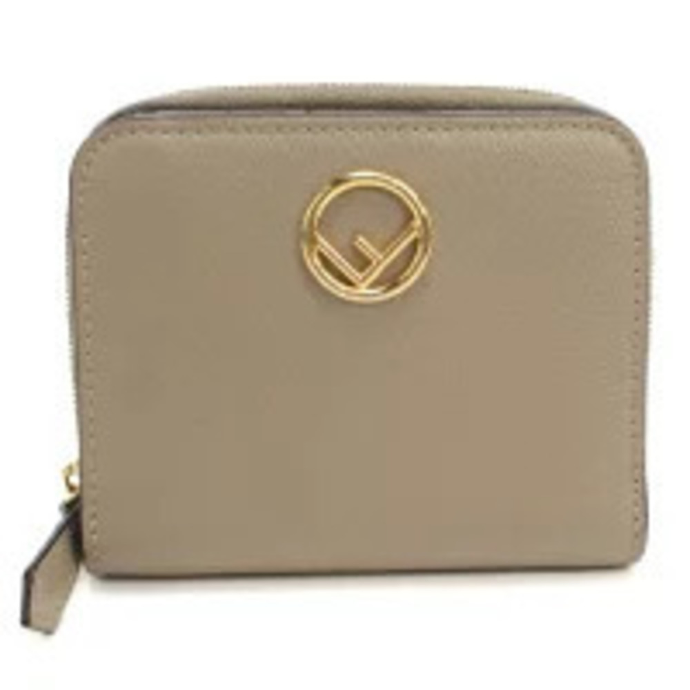 Fendi Bi fold Wallet Compact F Leather Beige Cream